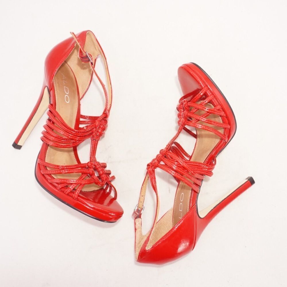 Aldo Red Patent Leather Open Toe Pumps, Size 36/6
